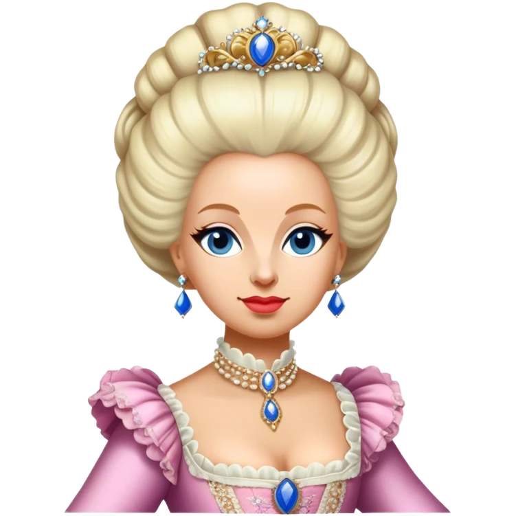 Cinematic Realistic Marie Antoinette Portrait Emoji, depicted as an opulent royal figure with elegant attire and a graceful poised expression, rendered with rich textures and soft lavish lighting that captures her historical allure. emoji
