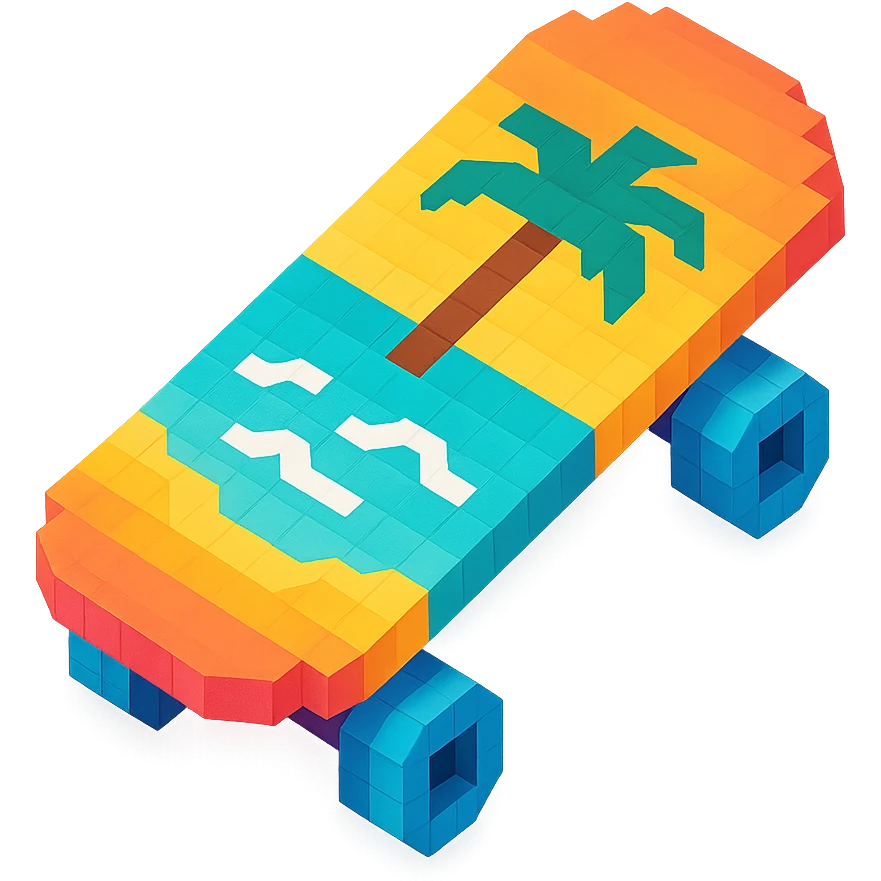 skateboard with a beach-themed print on the deck emoji