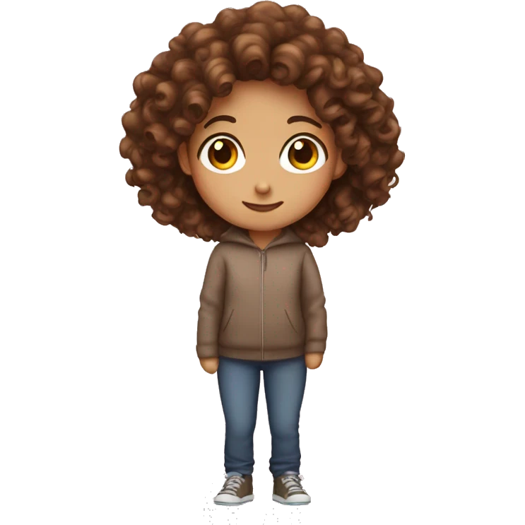 Girl with brown curly hair with a whis emoji