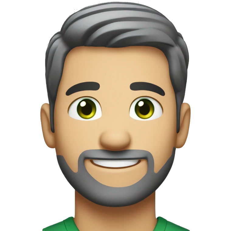 Create an emoji of a handsome white man with a full suit, black hair in a crew cut, and green eyes. He has a 3-day stubble beard and is smiling happily. The overall expression should be friendly and confident. emoji