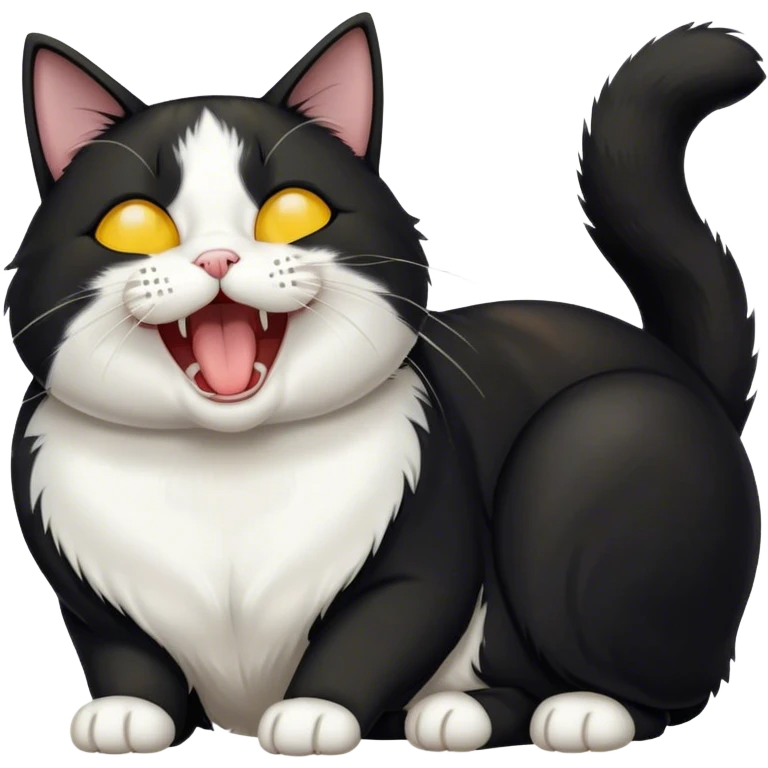 tuxedo cat with yellow eyes yawning emoji