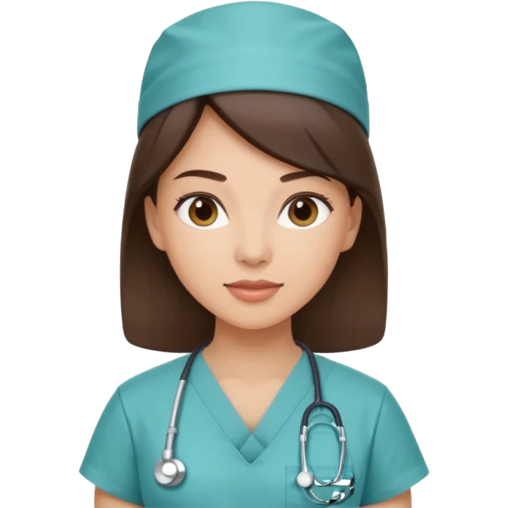 A smart female surgeon which is brunette and has the name Kimiya embedded on her scrub emoji