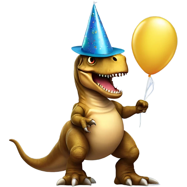 T-Rex wearing a birthday hat holding a balloon  emoji