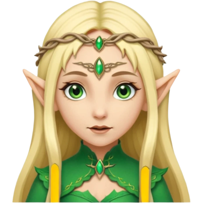 a girl elf with very long blond hair and a twisted headpiece, she's got pointy ears emoji