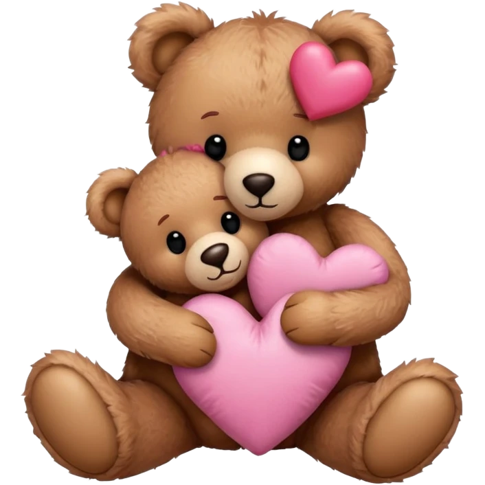 Teddy hugging another teddy with hearts emoji