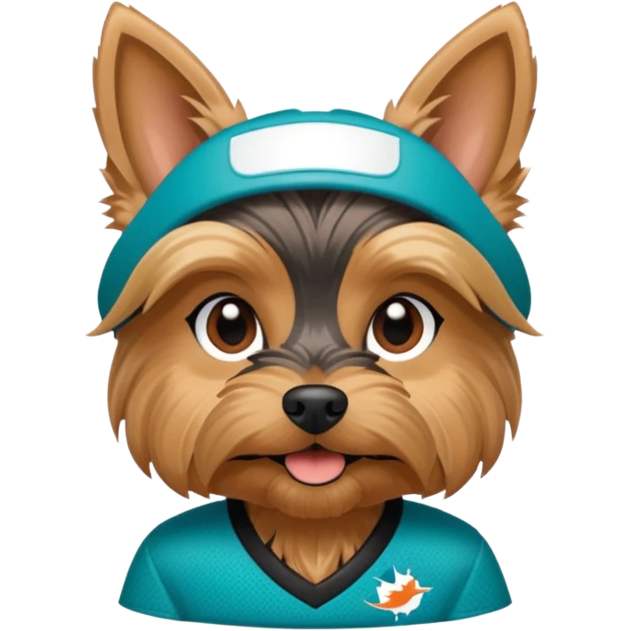 Yorkshire terrier in a Miami Dolphins jersey emoji