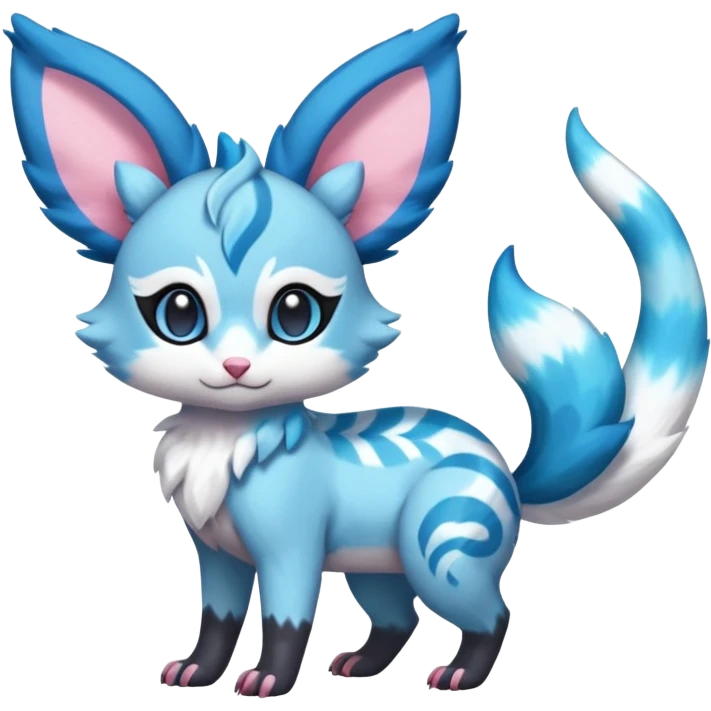 Rare realistic cute adorable epic aesthetic colorful Amaura-Sylveon-Glaceon-Civet-Genet-species-Fakemon-hybrid-creature, with markings, full body emoji