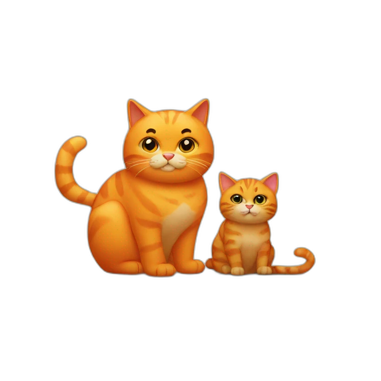 big fat orange cat and small black kitten emoji