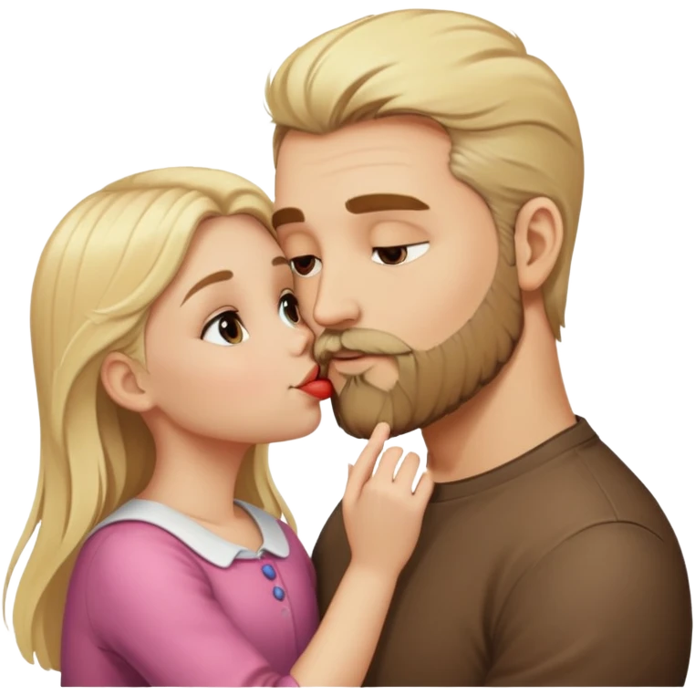 kissing, blonde hair and beard man, brunette woman, blonde little girl  emoji