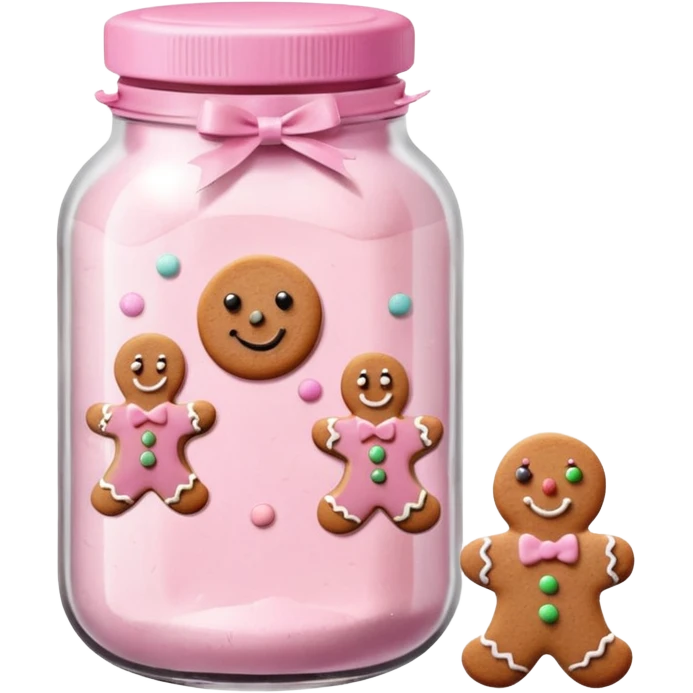 pastel pink christmas cookies in different shapes and one gingerbread man in pastel pink jar with pink lid  emoji