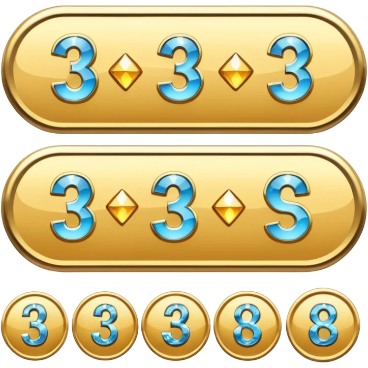 Gold badges with diamonds for paid subscriptions at different levels with the number 3 emoji