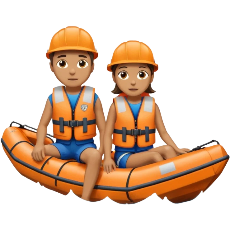 a boat upside down, with 2 people sitting on top trying to stay afloat. emoji