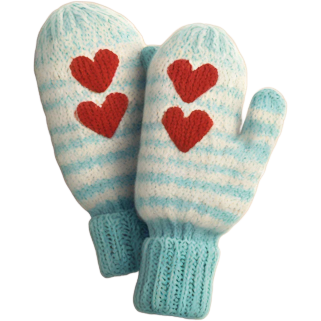 A pair of cozy knitted mittens with heartier design emoji
