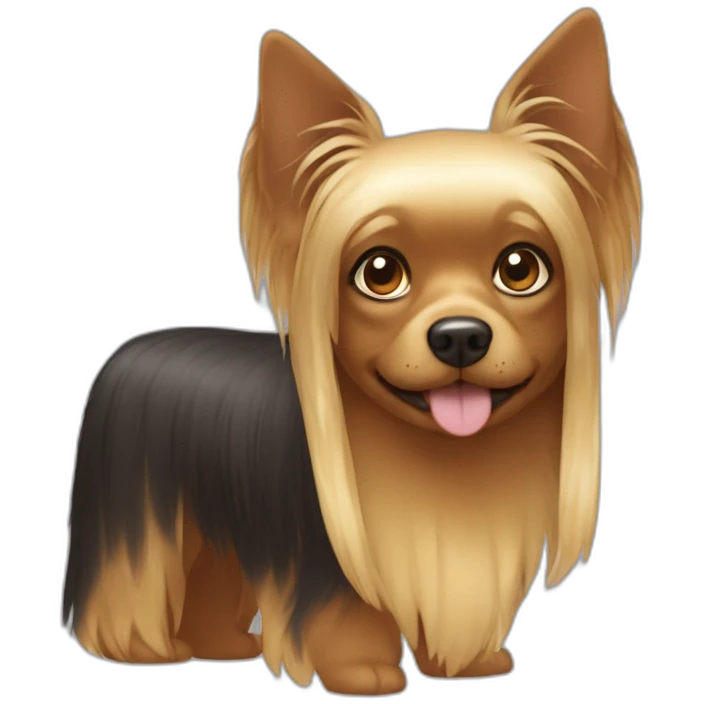 Mini pincher dog y chica con pelo largo y flequillo castaño  emoji