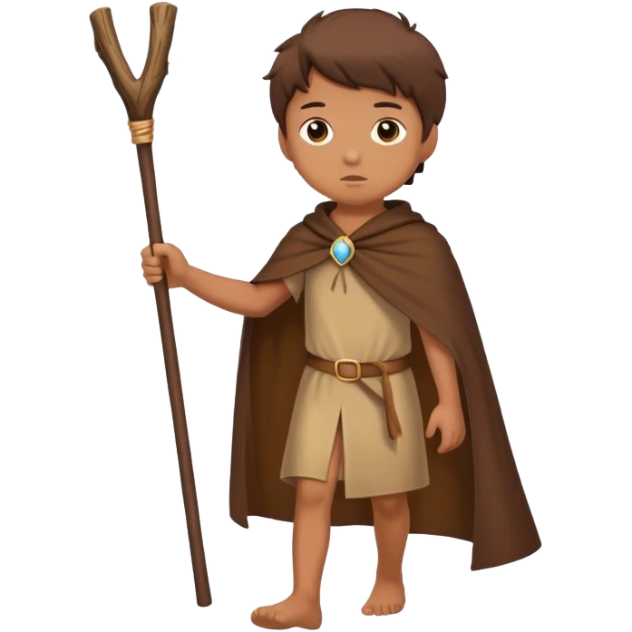 Boy walking with brown mantle and stick emoji