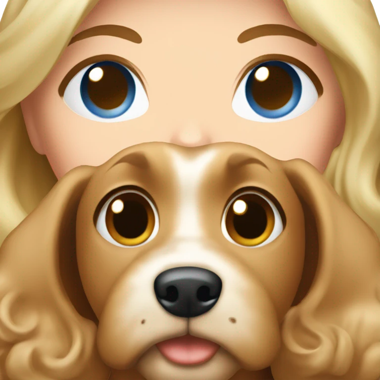 blue eyed blonde lady with brown Cockapoo dog emoji