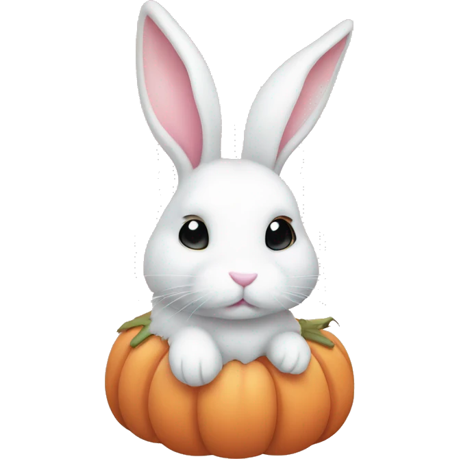 autumn cozy white rabbit in light pink pumpkin  emoji