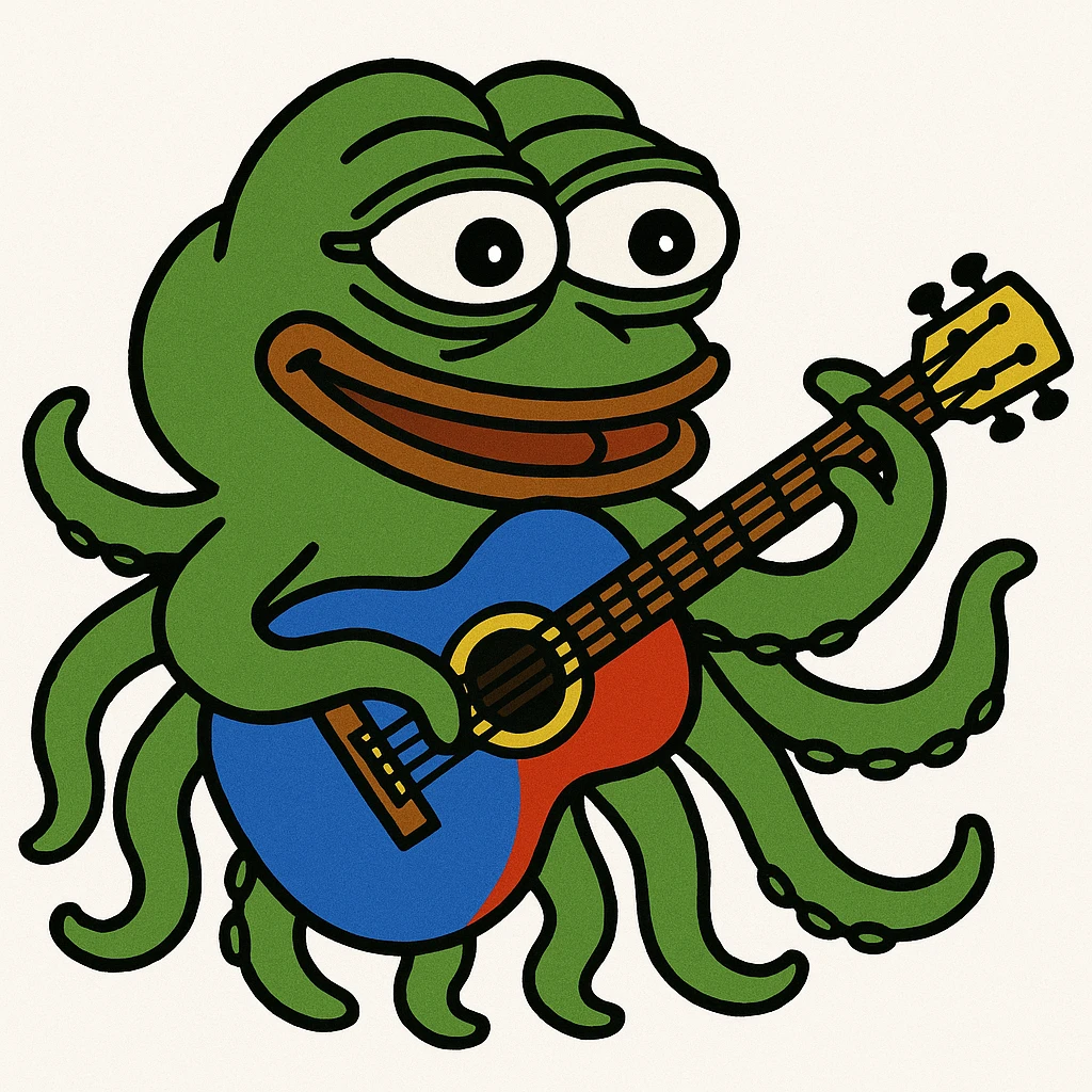 happy octopus with multiple arms playing guitar emoji
