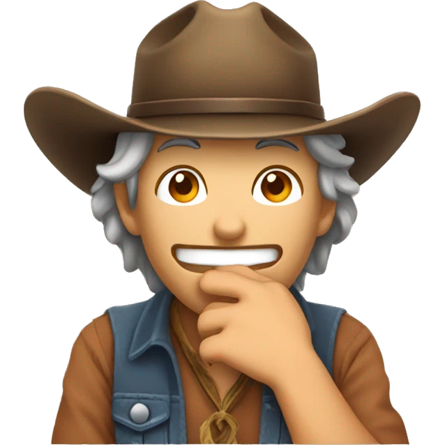 Blushing and laughing with hand covering mouth and a cowboy hat cute  emoji