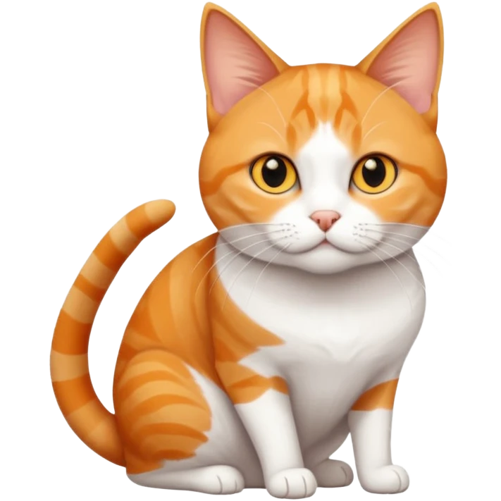 full body orange and white domestic shorthair slim cat with yellow/orange eyes and a white triangle pattern on his face playing emoji