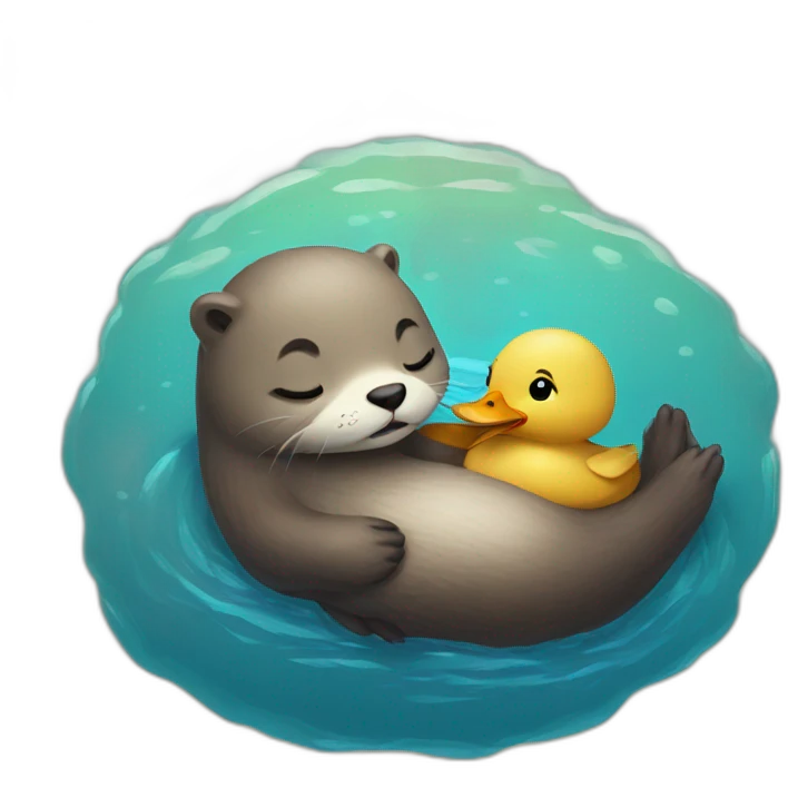 otter holding hands with a duck while sleeping on the water emoji