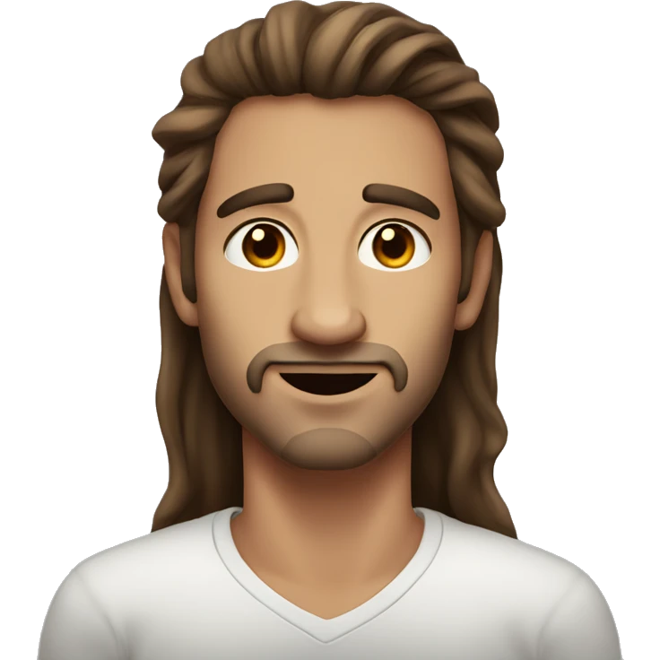 32 years old guy with long brown hair, nose and ears piercing  emoji