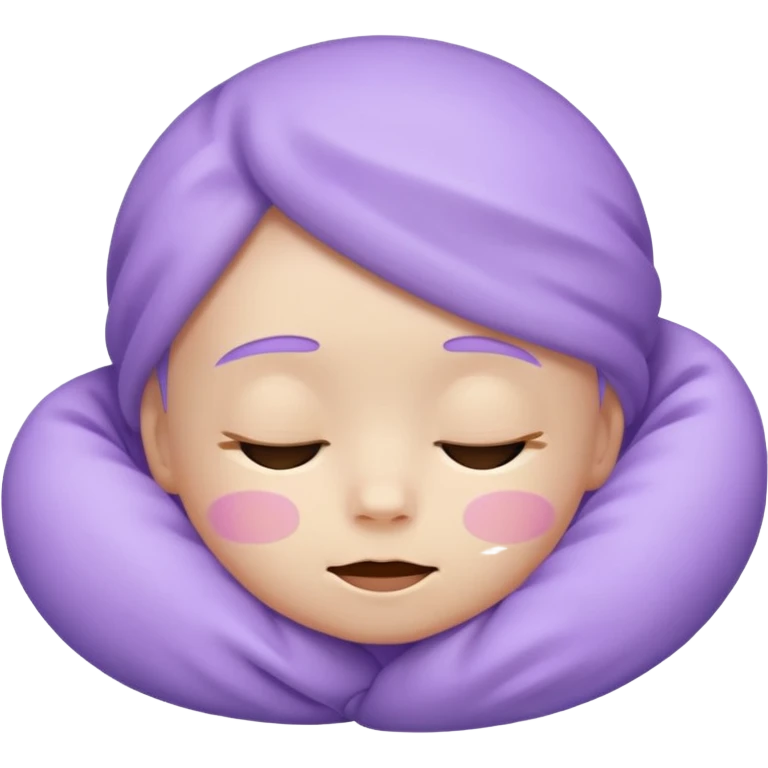 a baby lavender sleepy face emoji with a glowing pastel lavender gradient behind it, lavender skin emoji