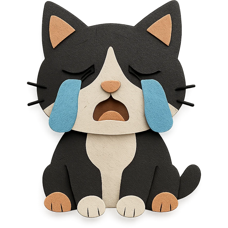 paper craft style crying tuxedo cat emoji