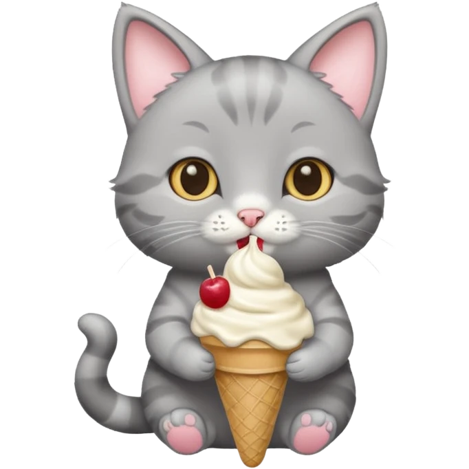 baby grey cat with icecream emoji