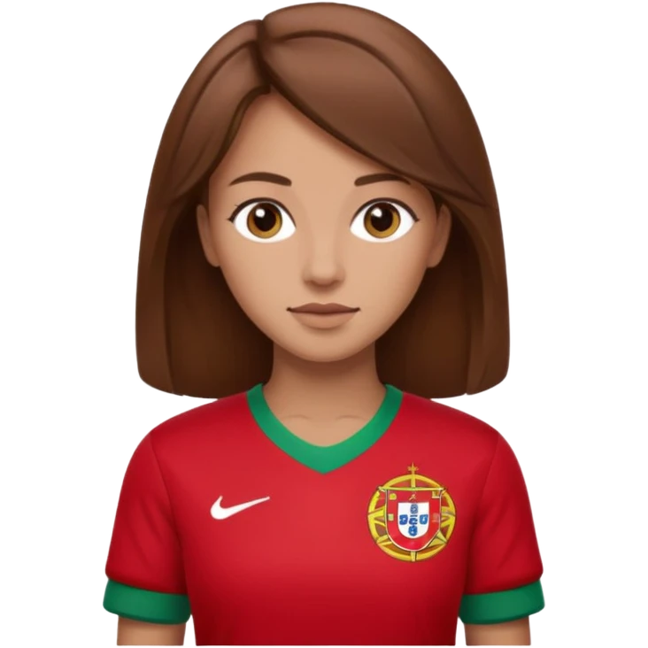 Une femme brune cheveux un peu long et qui a un maillot du portugal emoji