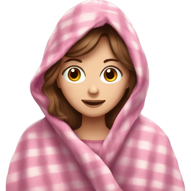 A white girl with brown hair in a pink blanket emoji
