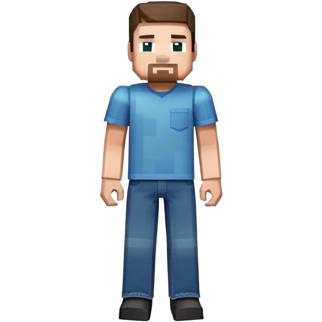 Minecraft Steve character full body with blue shirt and jeans, pixelated blocky style emoji