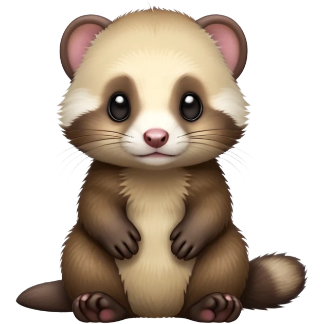 cinematic-[ferret]-realistic-full-body-sitting-emoji,-tiny-paws-tucked-close,-head-tilted-dramatically,-fluffy-[sable]-fur,-simplified-yet-realistic-focused-features,-highly-detailed,-glowing-with-an-almost-sarcastic-glow emoji
