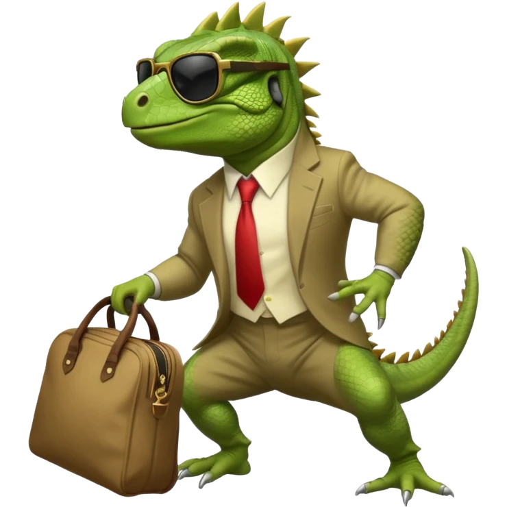 capitalist iguana banker godfather with black sunglasses breakdance with bag emoji