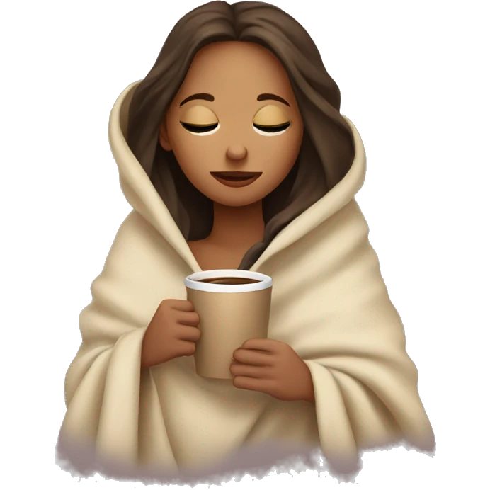 girl inside a blanket sipping coffee eyes closed emoji