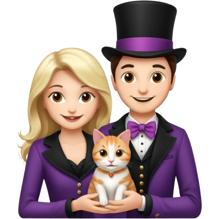 magician couple and their pet cat emoji