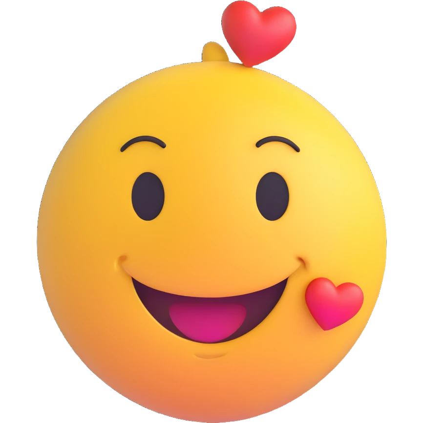 3D smiley emoji, round shape, in love, heart eyes, smiling face, no body emoji