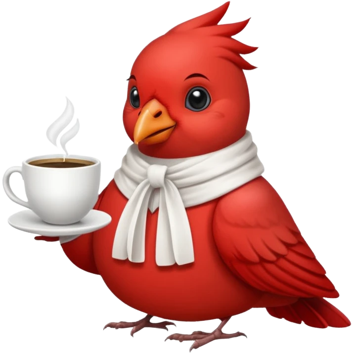Happy cardinal bird with a dove and a cup of coffee emoji