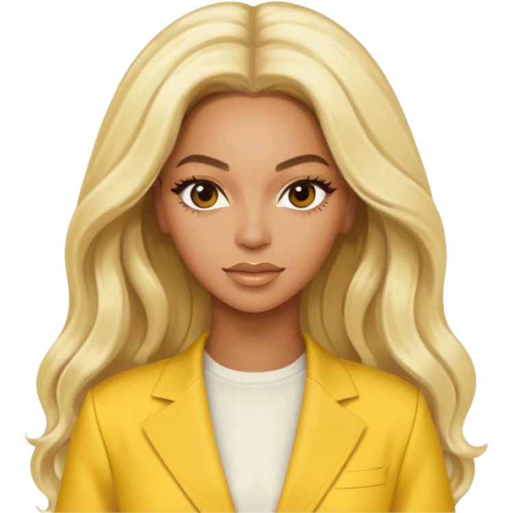 Beyonce with long platinum blonde hair, yellow outfit emoji