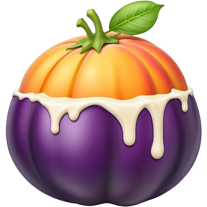 eggplant and peach with milk drizzled on them emoji