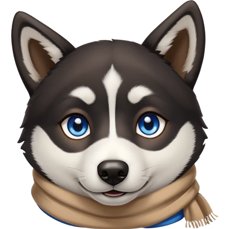 No hat Black Husky with 1 blue eye and 1 brown eye and scarf with white stripe down forehead emoji