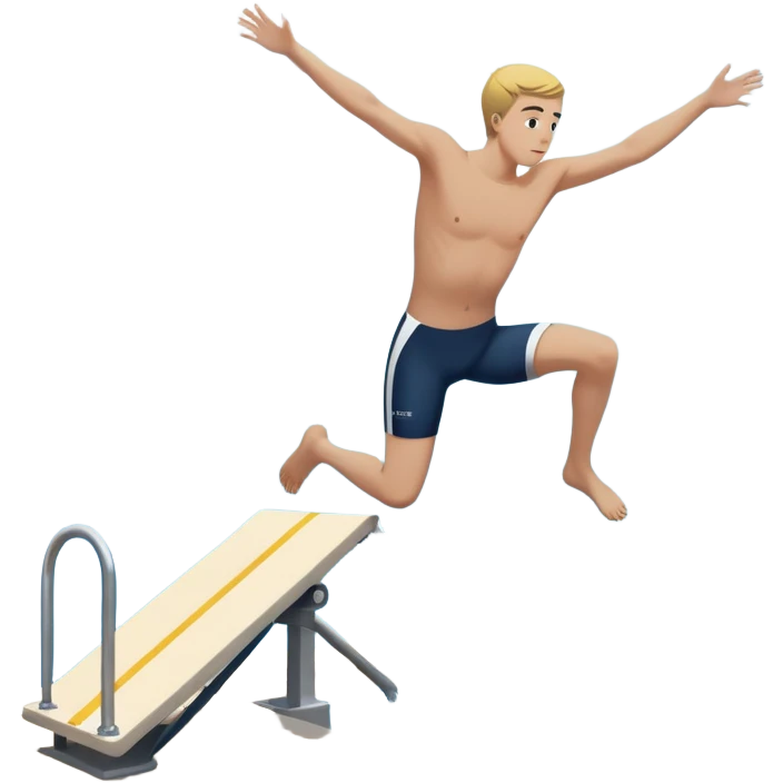 A person throwing himself off of a diving board, looking determined. Below them is a pool of water labeled “Confidence.” Instead of hesitating, they count 5-4-3-2-1 and jump in, representing taking action despite fear. emoji