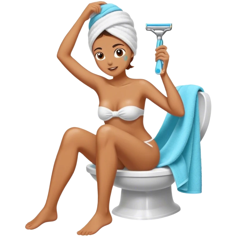 woman with towel on her head shaving her hairy leg emoji