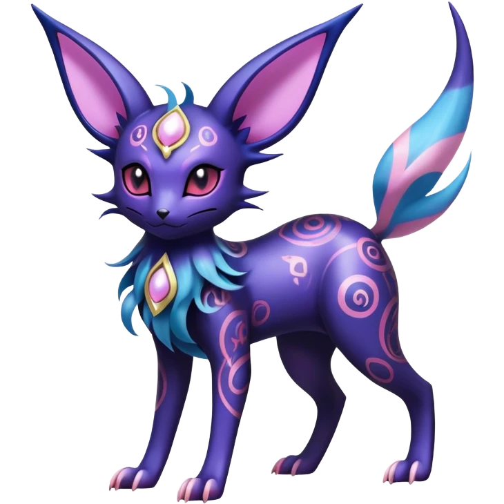 Shiny Exotic Badass Ethereal Royal Mysterious Gothic Noibat-Espeon-Umbreon-Sylveon-Pokémon-Fakémon-hybrid-creature (full body) with random pattern-markings emoji