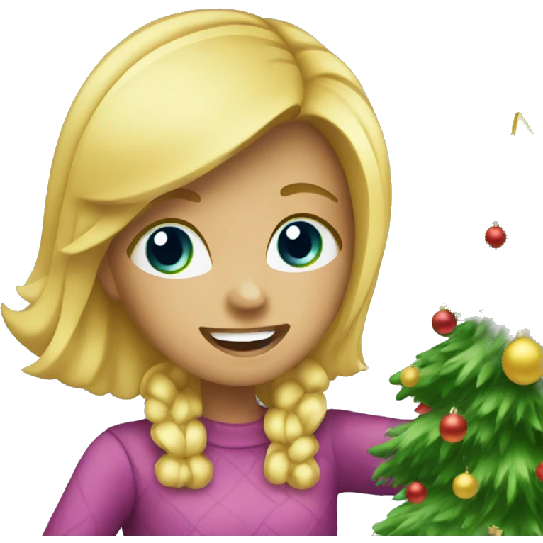Blond Girl decorating a Christmas tree emoji