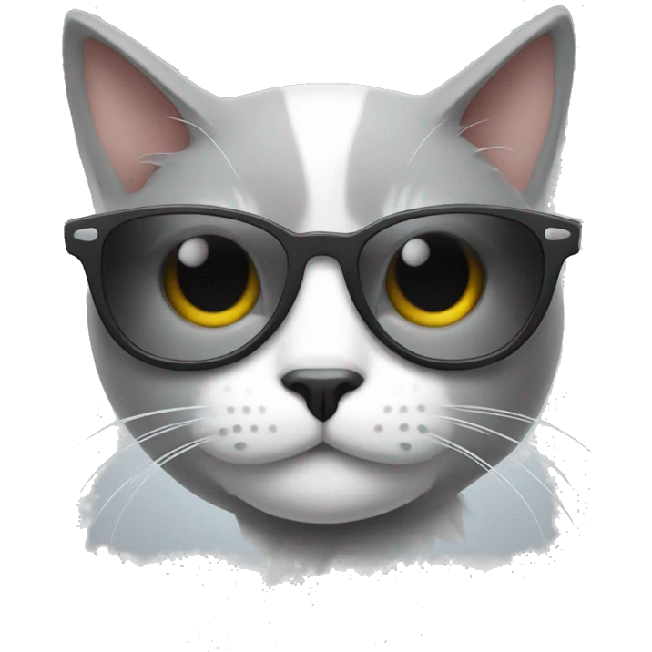 Cat gray and white with sun glasses emoji