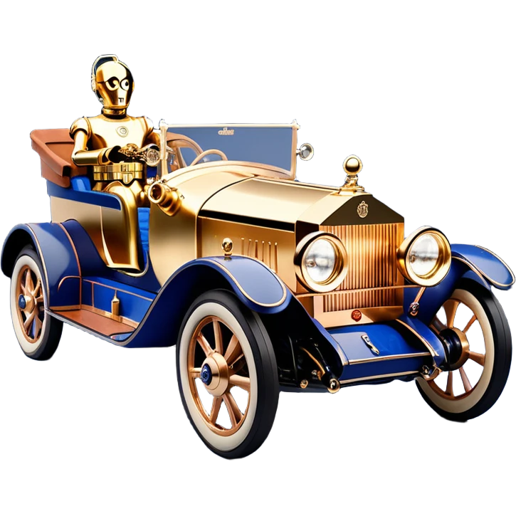  Uncle Scroogetarnished dark blue led lights C-3PO ghost buster’s 1927 delicately inlaid rose gold wood barrel accents Model-T x Rolls Royce efficiently powered by futuristic electric motors and dynamos with wide racing wheels that are strong agile advanced suspension and steering emoji