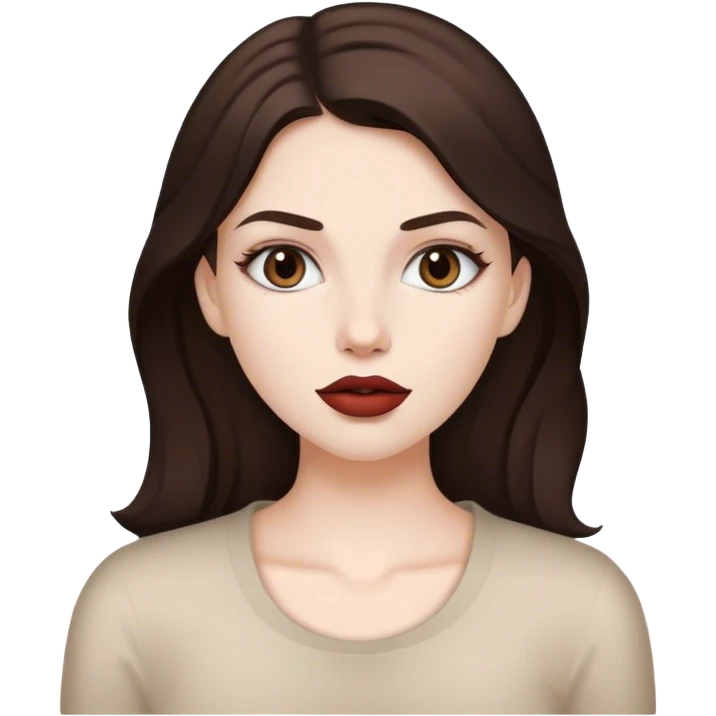 White beautiful girl white natural lipstick and dark brown hair  emoji