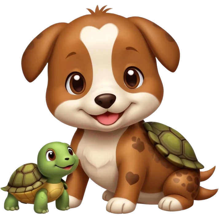Dog with little turtle and hearts emoji