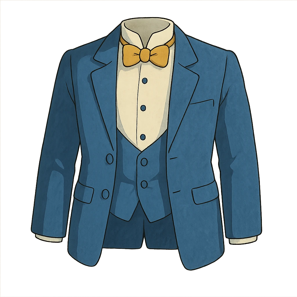 ghibli style blue tuxedo with open buttons emoji